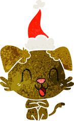 laughing hand drawn retro cartoon of a dog wearing santa hat