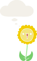 cartoon flower with thought bubble in retro style