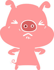 flat color style cartoon angry pig