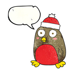 freehand speech bubble textured cartoon christmas robin