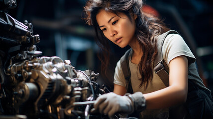 Fototapeta na wymiar woman working confident female worker mechanic vehicle industry