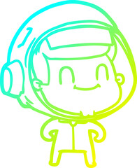 cold gradient line drawing of a happy cartoon astronaut man