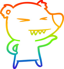 rainbow gradient line drawing of a angry bear cartoon