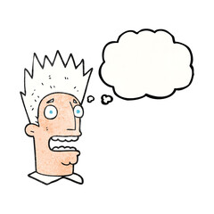 freehand drawn thought bubble textured cartoon shocked man
