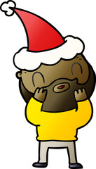 hand drawn gradient cartoon of a bearded man wearing santa hat