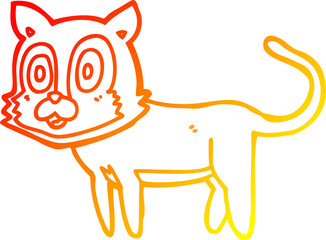 warm gradient line drawing of a happy cartoon cat