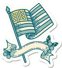 tattoo style sticker with banner of the american flag
