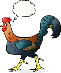cartoon cockerel with thought bubble