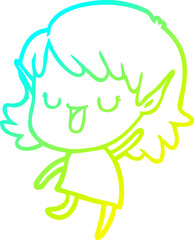 cold gradient line drawing of a cartoon elf girl