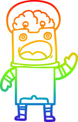 rainbow gradient line drawing of a cartoon robot