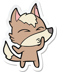sticker of a cartoon wolf whistling