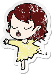 distressed sticker of a cute cartoon vampire girl