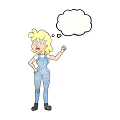 freehand drawn thought bubble textured cartoon woman shaking fist