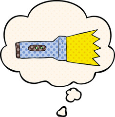 cartoon torch with thought bubble in comic book style