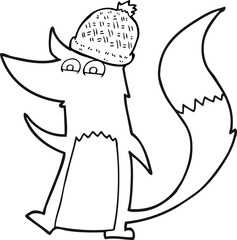 freehand drawn black and white cartoon little wolf