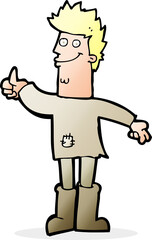 cartoon positive thinking man in rags