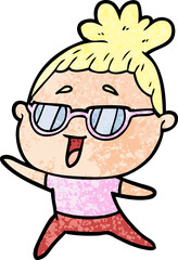 cartoon happy woman wearing spectacles