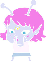 pretty flat color style cartoon alien girl