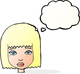 cartoon female face with thought bubble