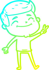cold gradient line drawing of a happy cartoon man