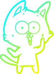 cold gradient line drawing of a funny cartoon cat