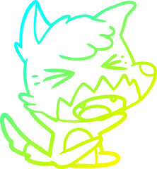 cold gradient line drawing of a angry cartoon fox