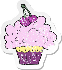 retro distressed sticker of a cartoon big cupcake