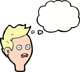 cartoon shocked man with thought bubble