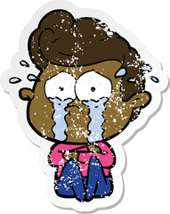 distressed sticker of a cartoon crying man