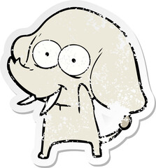 distressed sticker of a happy cartoon elephant