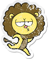 distressed sticker of a cartoon running lion