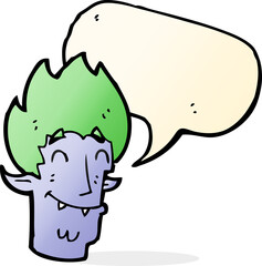 cartoon happy vampire head with speech bubble