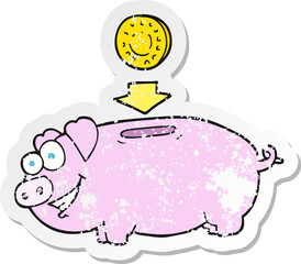 retro distressed sticker of a cartoon piggy bank