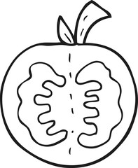 freehand drawn black and white cartoon tomato