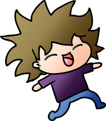 freehand drawn gradient cartoon of cute kawaii girl