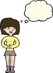 cartoon friendly woman with thought bubble