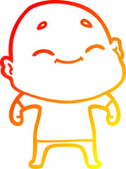 warm gradient line drawing of a happy cartoon bald man