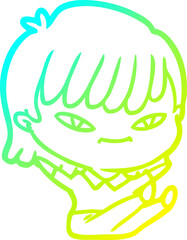 cold gradient line drawing of a cartoon woman