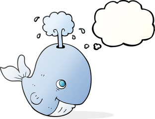 freehand drawn thought bubble cartoon whale spouting water