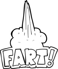 freehand drawn black and white cartoon fart symbol