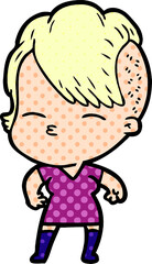 cartoon squinting girl