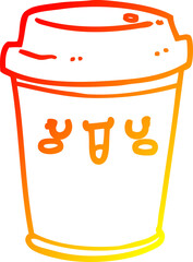 warm gradient line drawing of a cartoon take out coffee