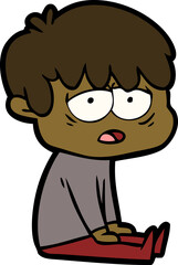 cartoon exhausted boy
