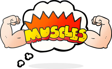 freehand drawn thought bubble cartoon muscles symbol