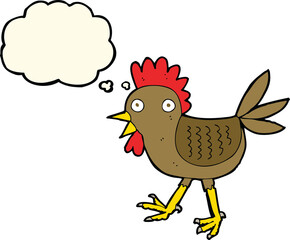 funny cartoon chicken with thought bubble