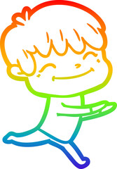 rainbow gradient line drawing of a cartoon happy boy