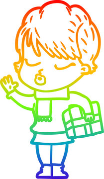 recommend clip art: rainbow gradient line drawing of a cartoon woman with eyes shut