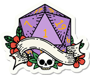 sticker of a natural one d20 dice roll