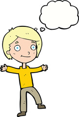 cartoon excited boy with thought bubble