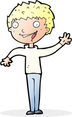 cartoon happy boy waving